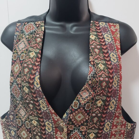 Women's Compagnie Internationale Express Tapestry Vest Large Geometric Vintage - Picture 2 of 10